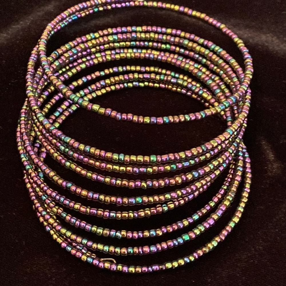Vintage Iridescent sead bead coil continuous wrap bracelet